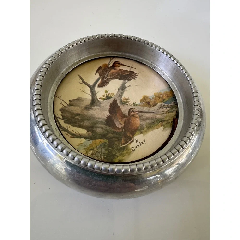 Vintage Fredric Sweney Woodcock Bird Art Metal Coaster Lefton Iron & Metal Co